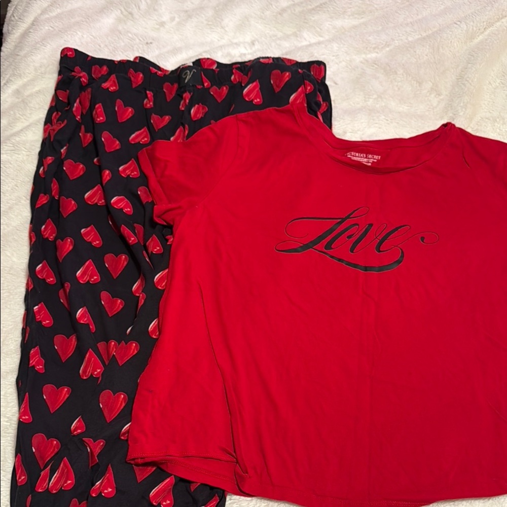 Victoria's Secret Red and Black Heart Pajama Set
